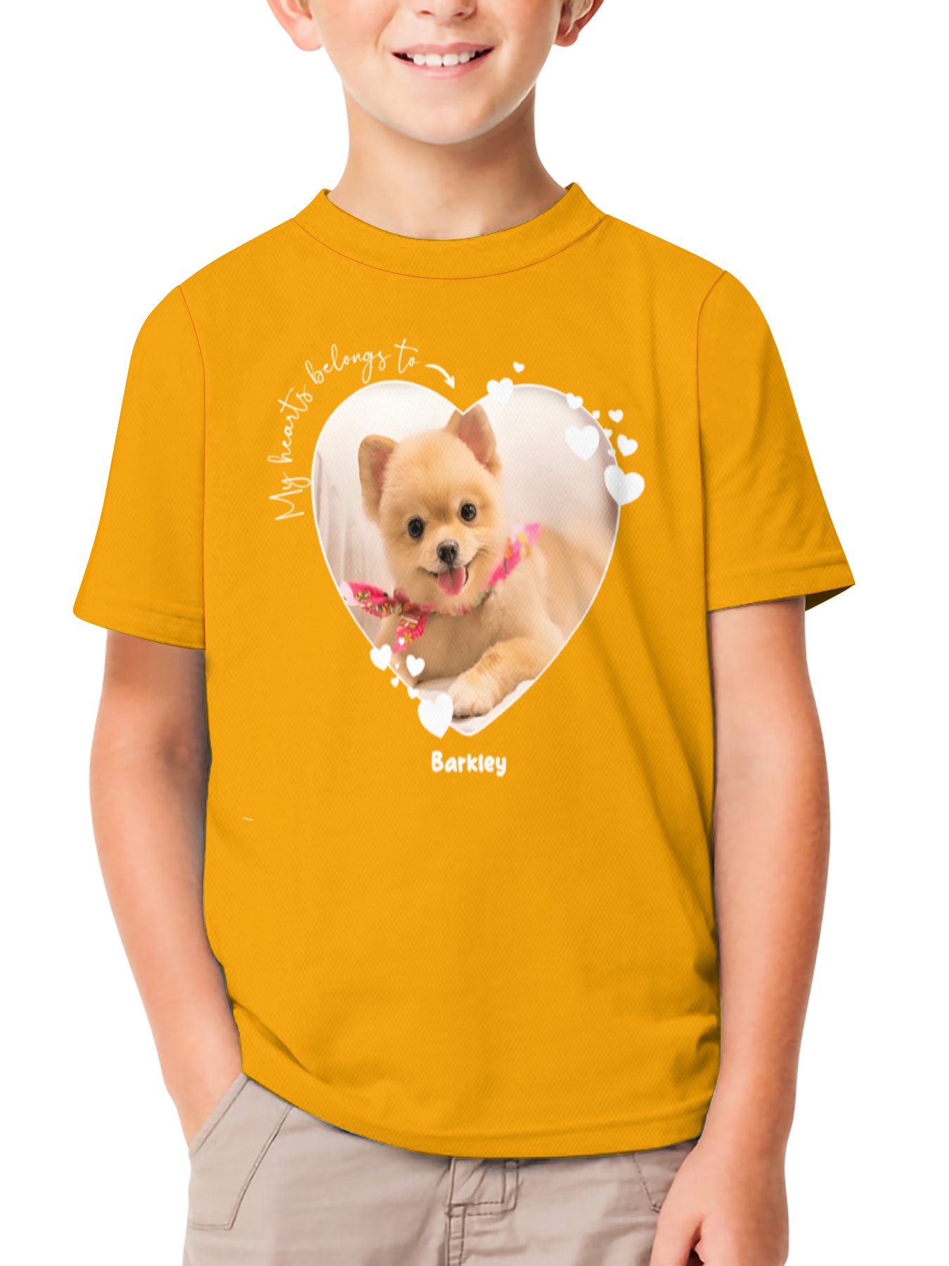My Heart Belongs to Dog Lover Boy and Girl T-Shirt Personalized Kid Love Dad Mom Photo Tee